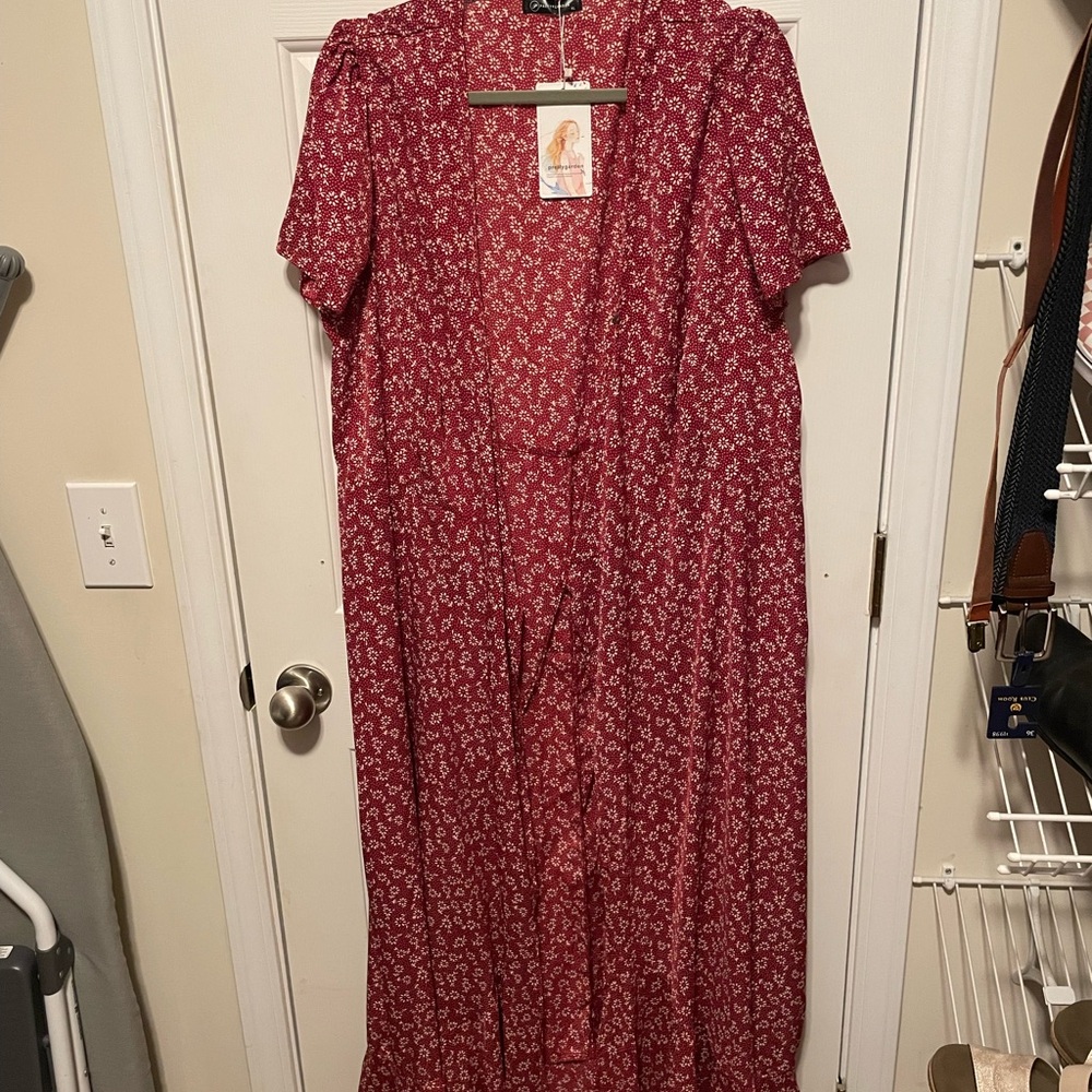 Pretty Garden Floral Red Wrap Dress